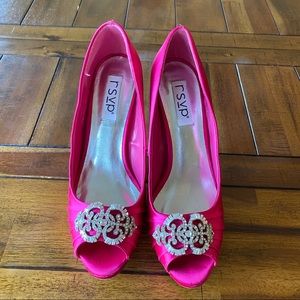 RSVP bling fuscia open toe pumps